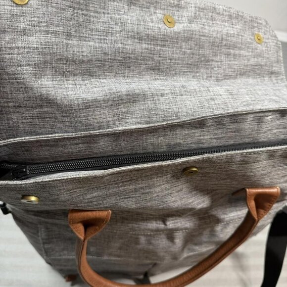 Tracker Laptop Tote Messenger Bag Gray Heather Brown Shoulder Strap Crossbody - Picture 10 of 13